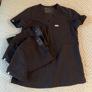 THREE Women’s Figs Catalina Scrub Tops Black Size XS (SELLING ALL 3 TOGETHER)